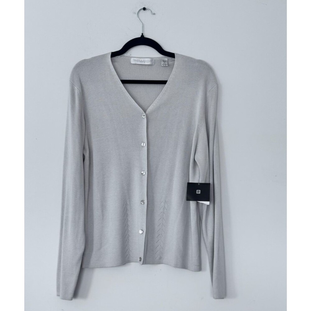Valerie Stevens Pure 100% Silk Cardigan Sweater XL Beige Button Front NWT